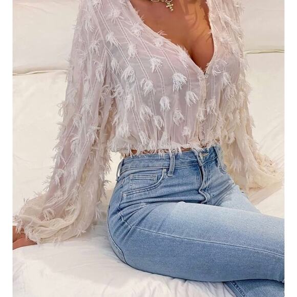 Spoon Jeans Dusty Pink Fringe Embellished Chiffon V Neck Blouse 2X NWT - Picture 9 of 9